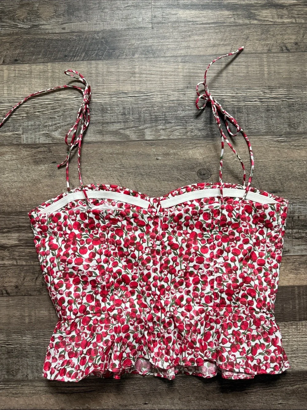 J. Crew Liberty fabric Red floral Print Tie-Shoulder Peplum corset Camisole crop